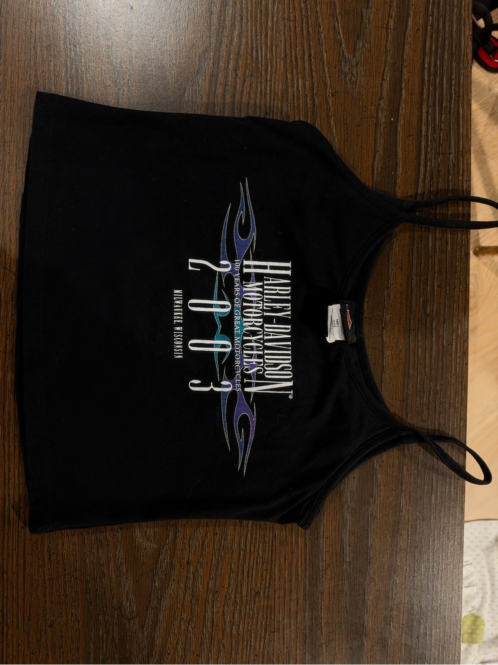 Harley-Davidson Black Tank with Blue and Purple Flame Graphic